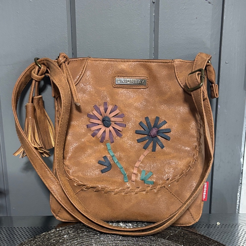UNIONBAY Tan Crossbody Bag with Colorful Floral Accents